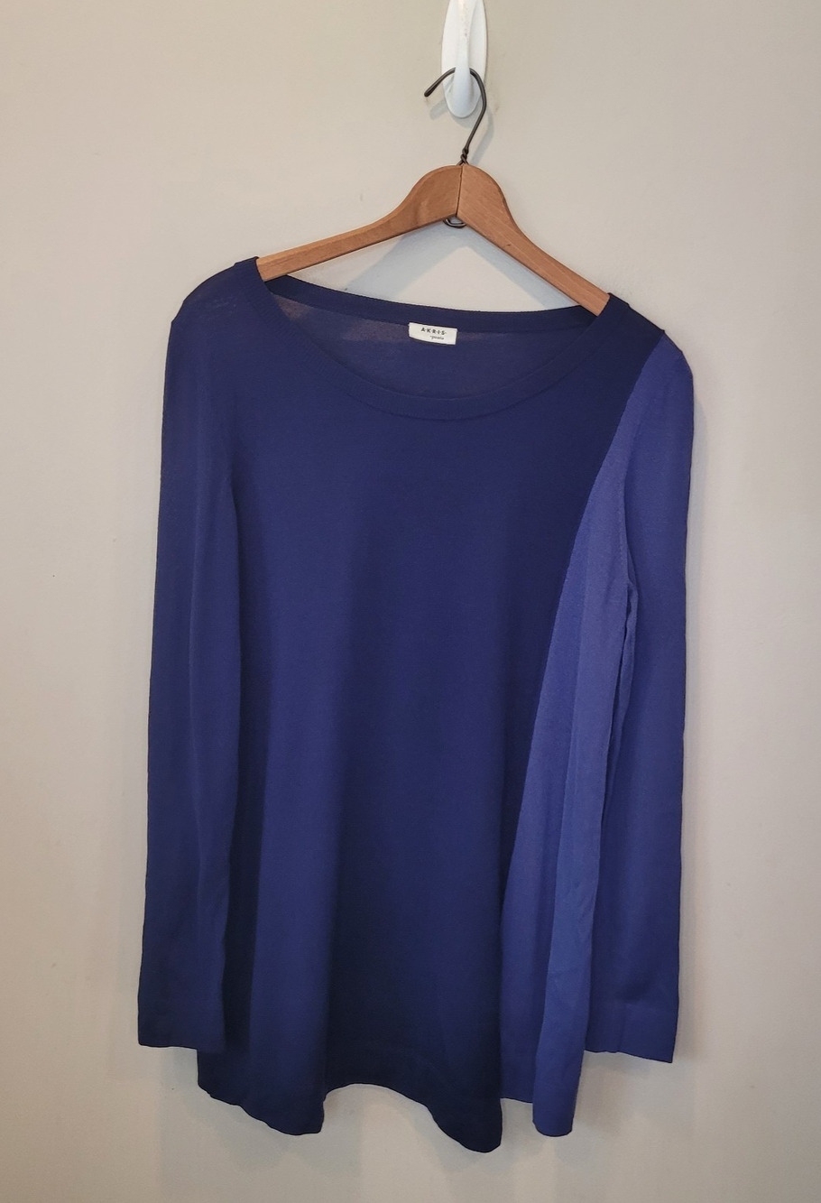 Akris Punto Wool Blue Color Block Long Sleeve Sweater Size 8 Quiet Luxury